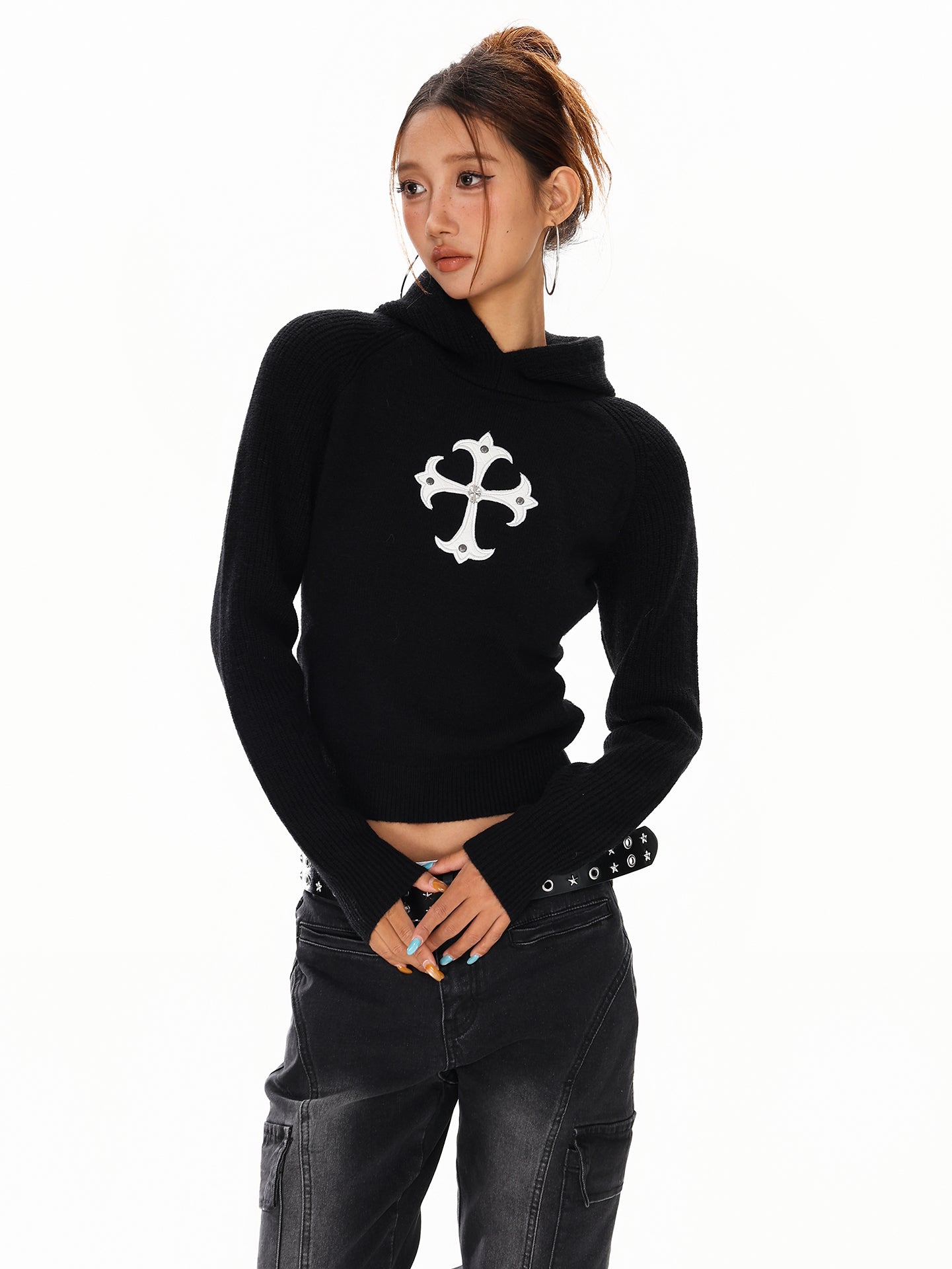 【評価★4.8以上／Tops】Cross Slim Fit Knit Hoodie mry001911