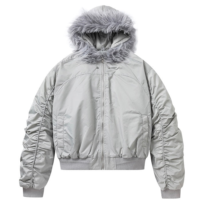 【高品質】Fur Hooded Bomber Jacket mry001984
