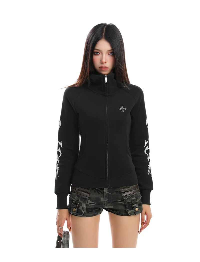 【評価★4.8以上／Top】Cross Embroidered Zip Sweat Jacket mry001933