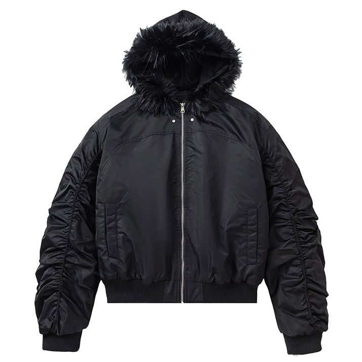 【高品質】Fur Hooded Bomber Jacket mry001984