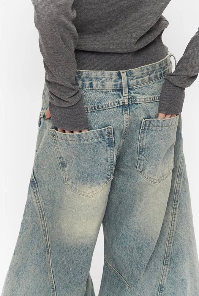Vintage Wide-Leg Distressed Baggy Denim Pants mry001629
