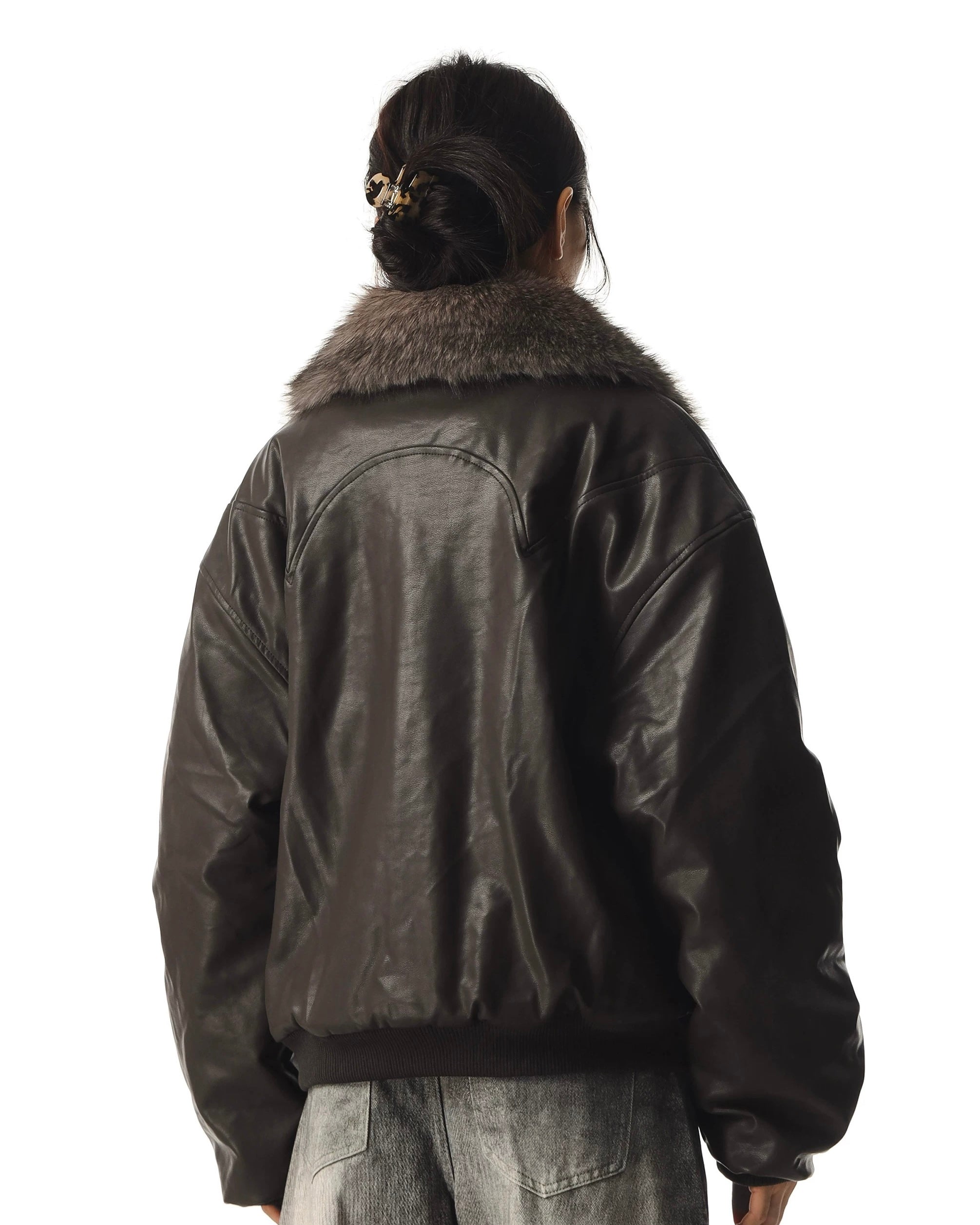 Fur Collar Cross Leather Jacket mry002018