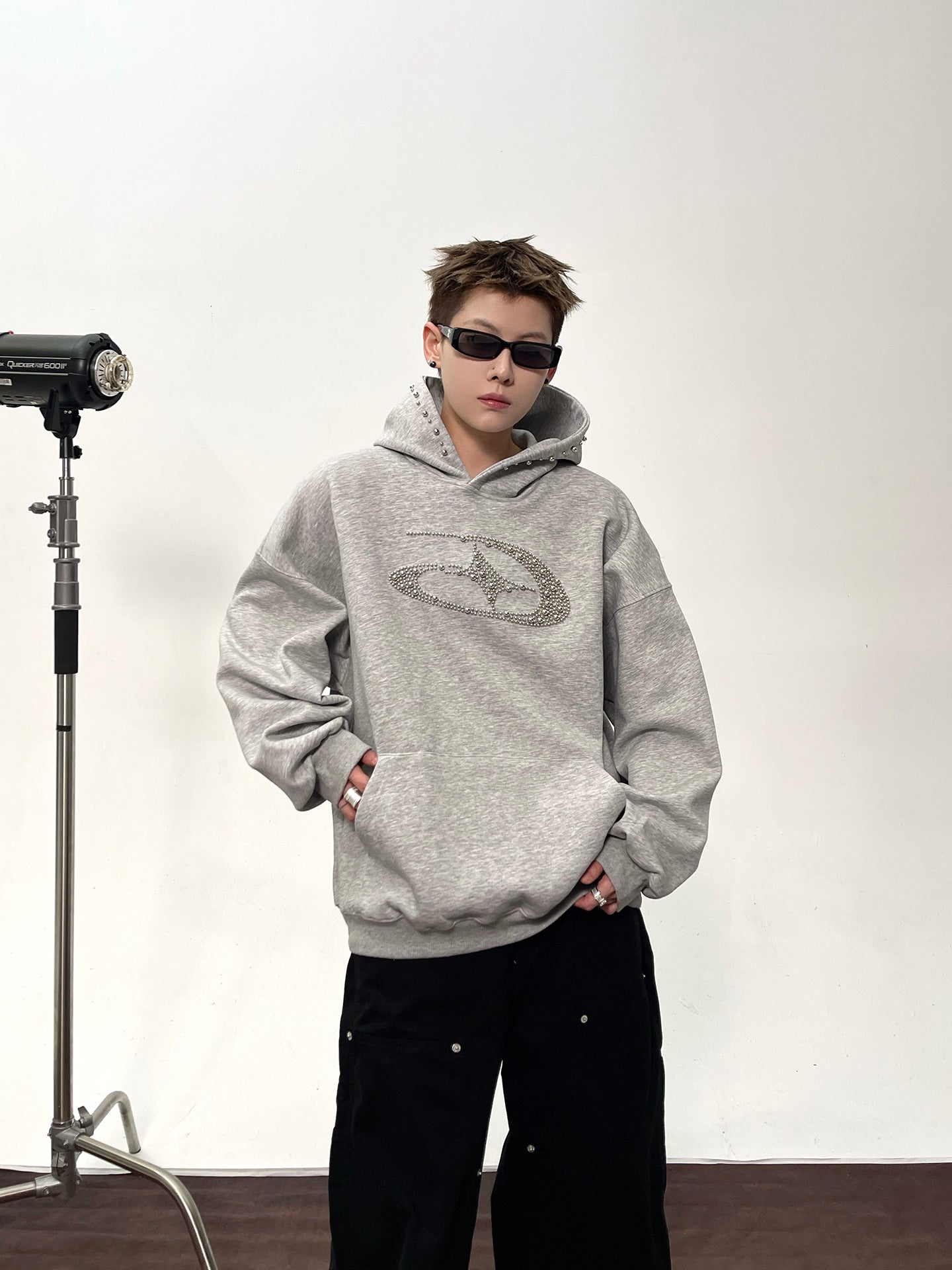 【評価★4.8以上／高品質】Rhinestone Logo Oversized Hoodie mry001901