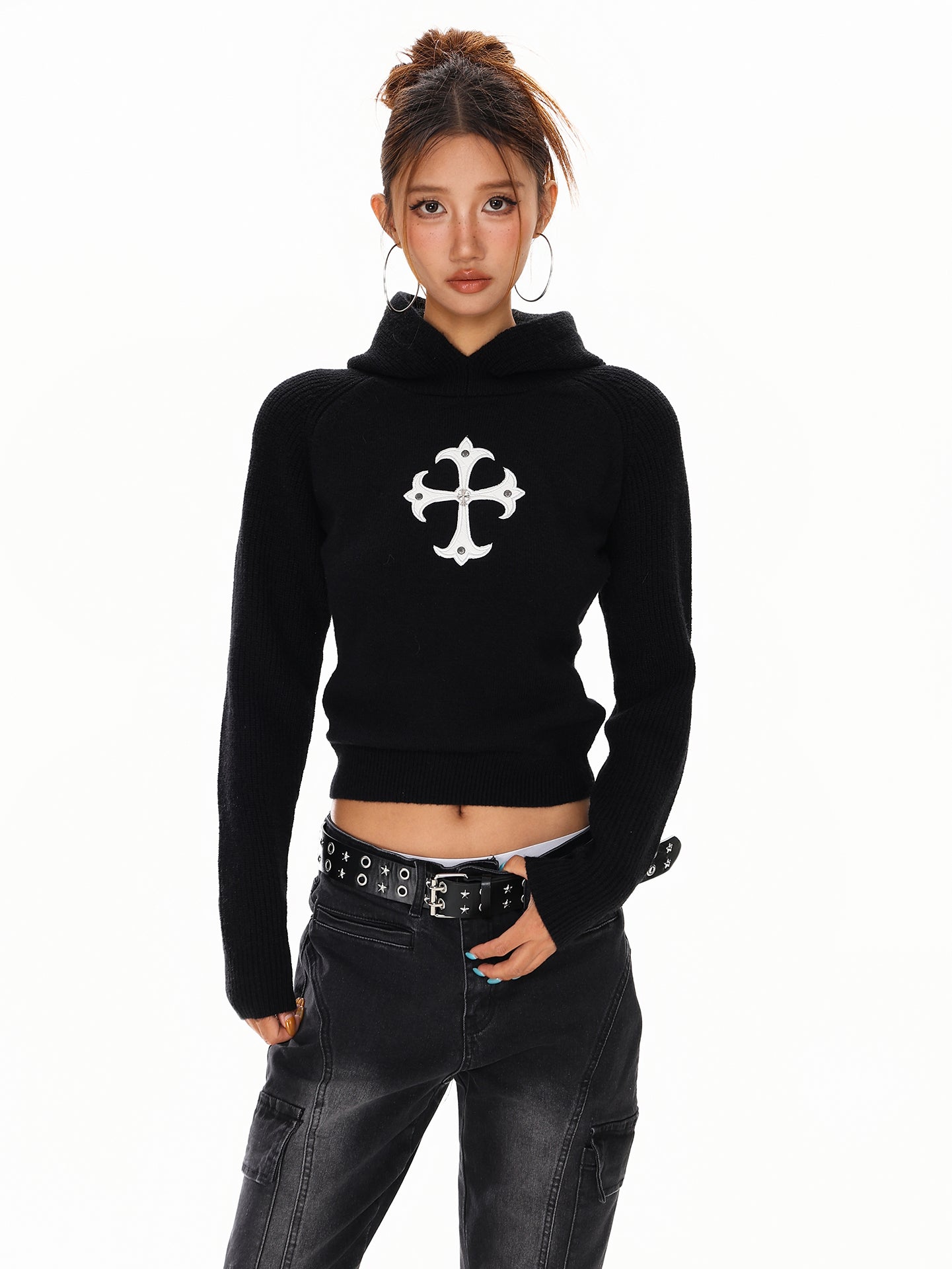 【評価★4.8以上／Tops】Cross Slim Fit Knit Hoodie mry001911