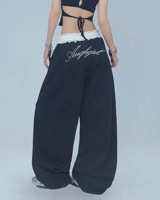【YURU:FIT】Lace Waist Wide-Leg Sweatpants mry001877