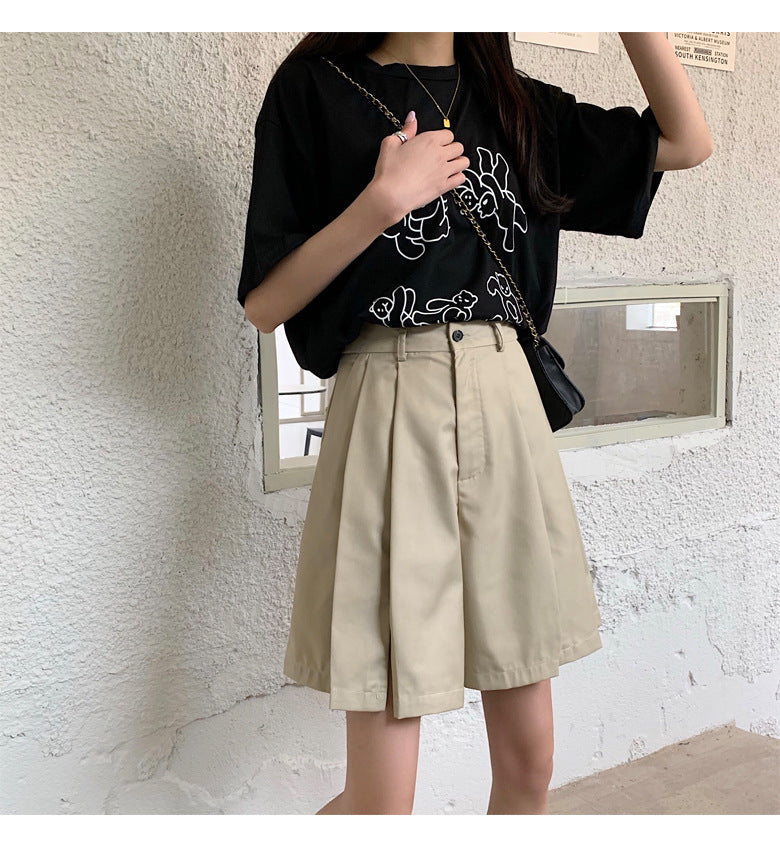 ショートワイドパンツ　カジュアル　ハイウエスト　Aライン　mry000024