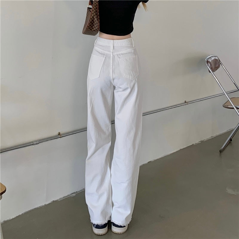 韓国スタイル　ルーズ　ハイウエスト　ストレートパンツ　mry000101