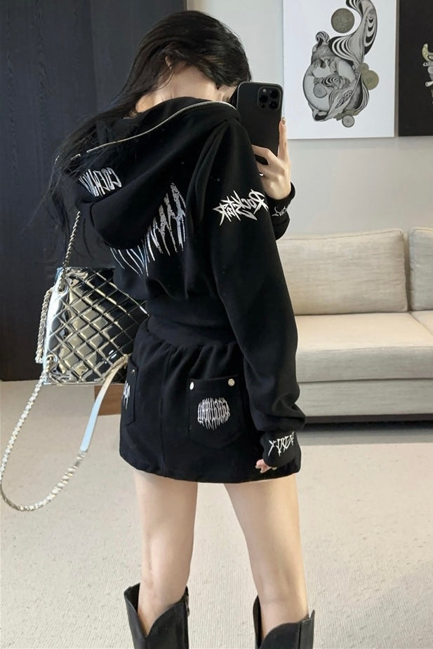 【Set-Up】Cropped Zip-Up Top & Skirt Set mry002183