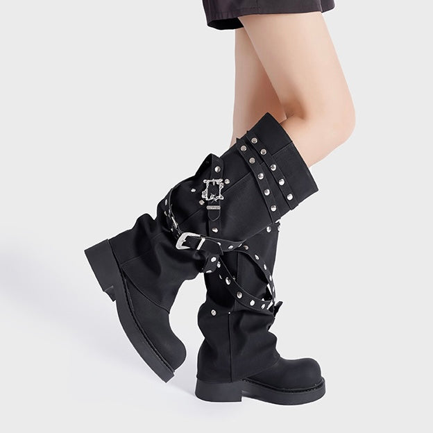Punk Strap Studded Long Boots mry001975