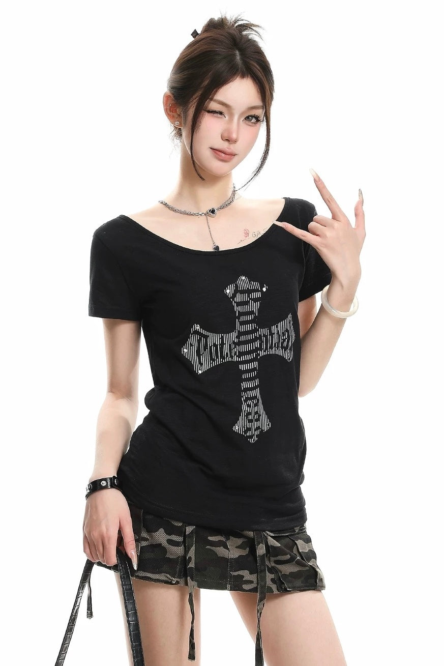 【トップス】クロスロゴTシャツ mry002376