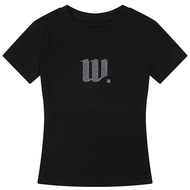 【トップス】ラインストーンロゴTシャツ mry002422