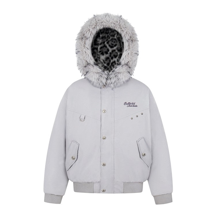 Leopard Lined Fur Hood Jacket mry002015