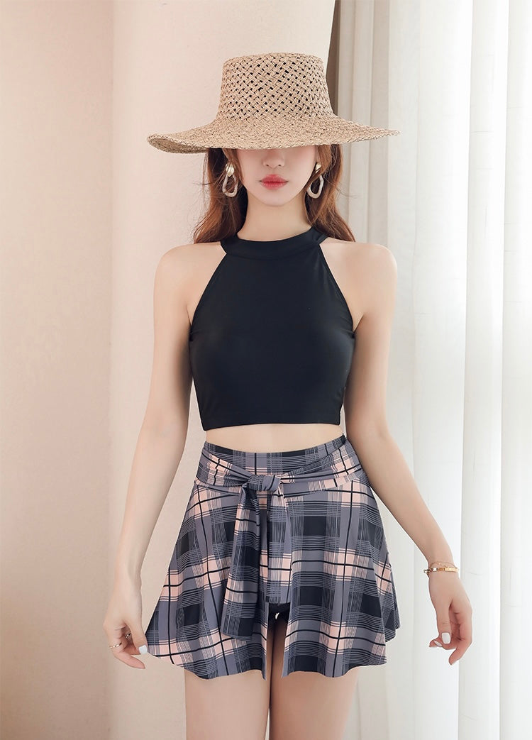 【2color】High-Waist Plaid Bikini Set mry001777