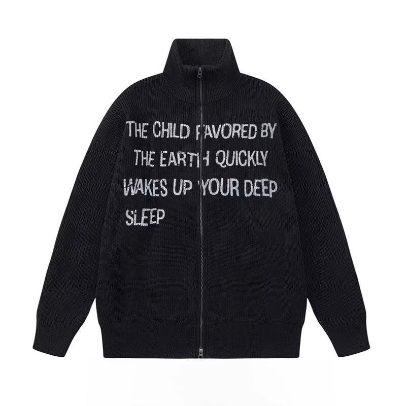 【2color】Lettering High Neck Knit Jacket mry001830