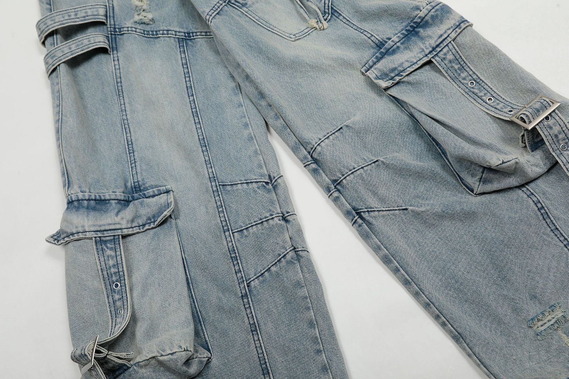 【2color】Shadow Buckle Wide Cargo Denim Pants mry001700