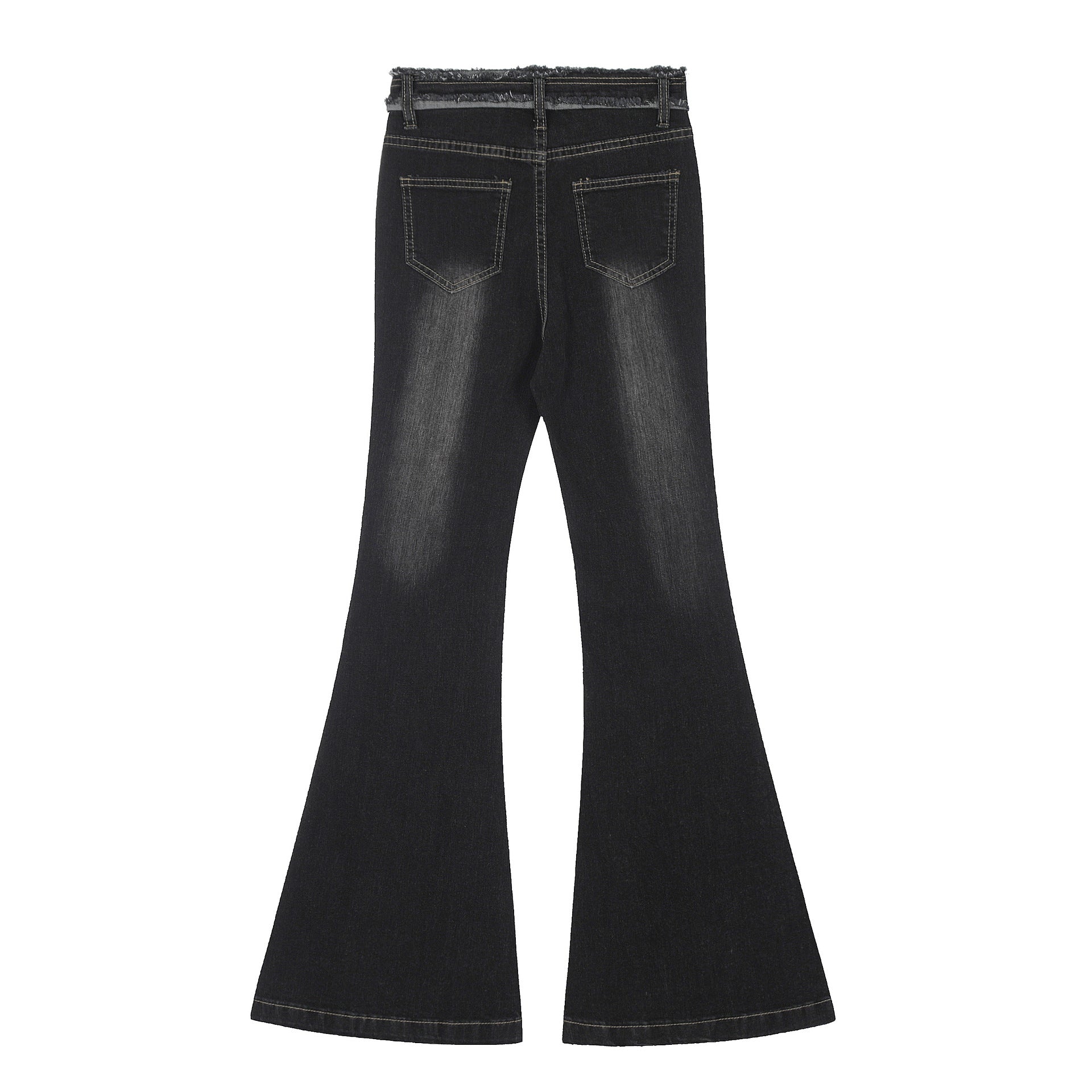 Ribbon Strap Panel Flare Denim Pants mry001667
