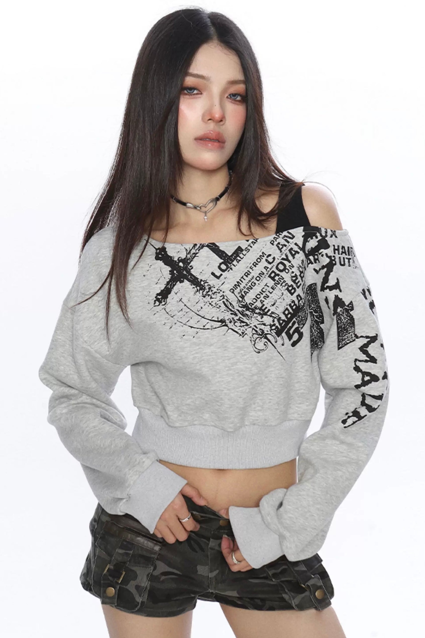 Grunge Graphic Cropped Top mry002192