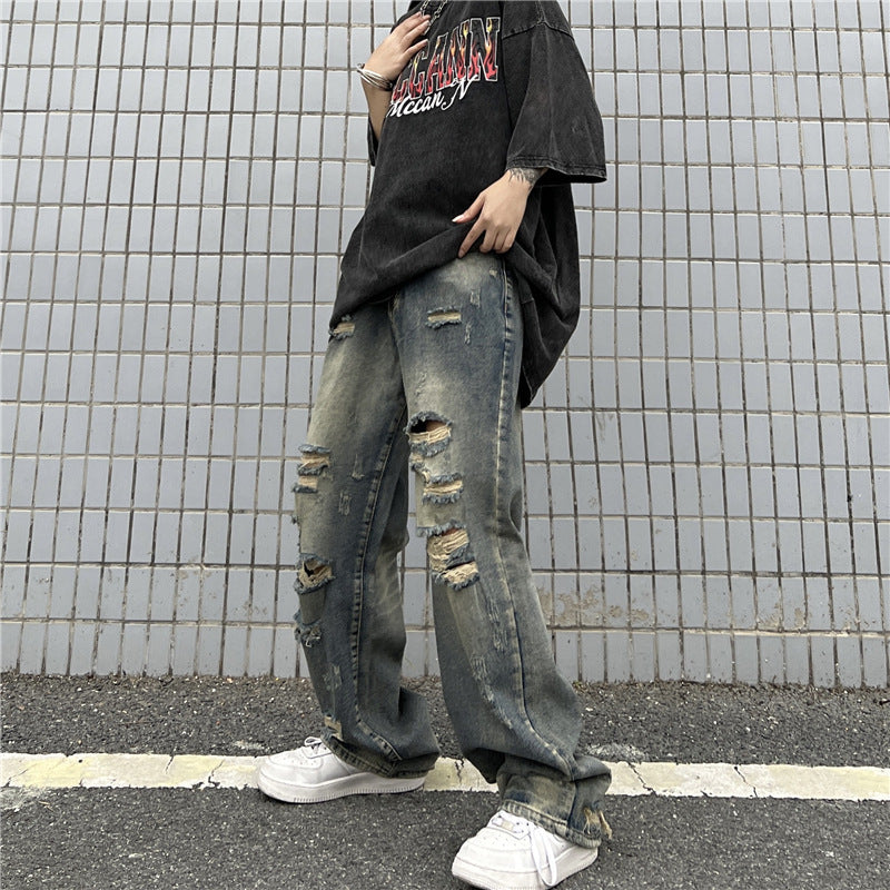 【送料無料】2023SS アメリカン レトロ ハイストリート ストレート ジーンズ 韓国ストリート 韓国カジュアル　mry000860