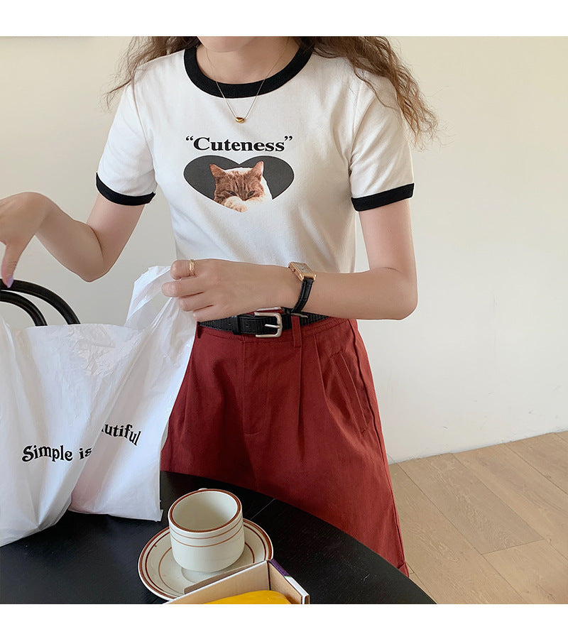 キャットプリント　半袖　Tシャツ　mry000014