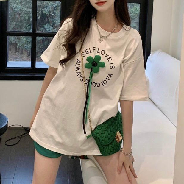 フラワープリント　ミドル丈　Tシャツ　mry000138