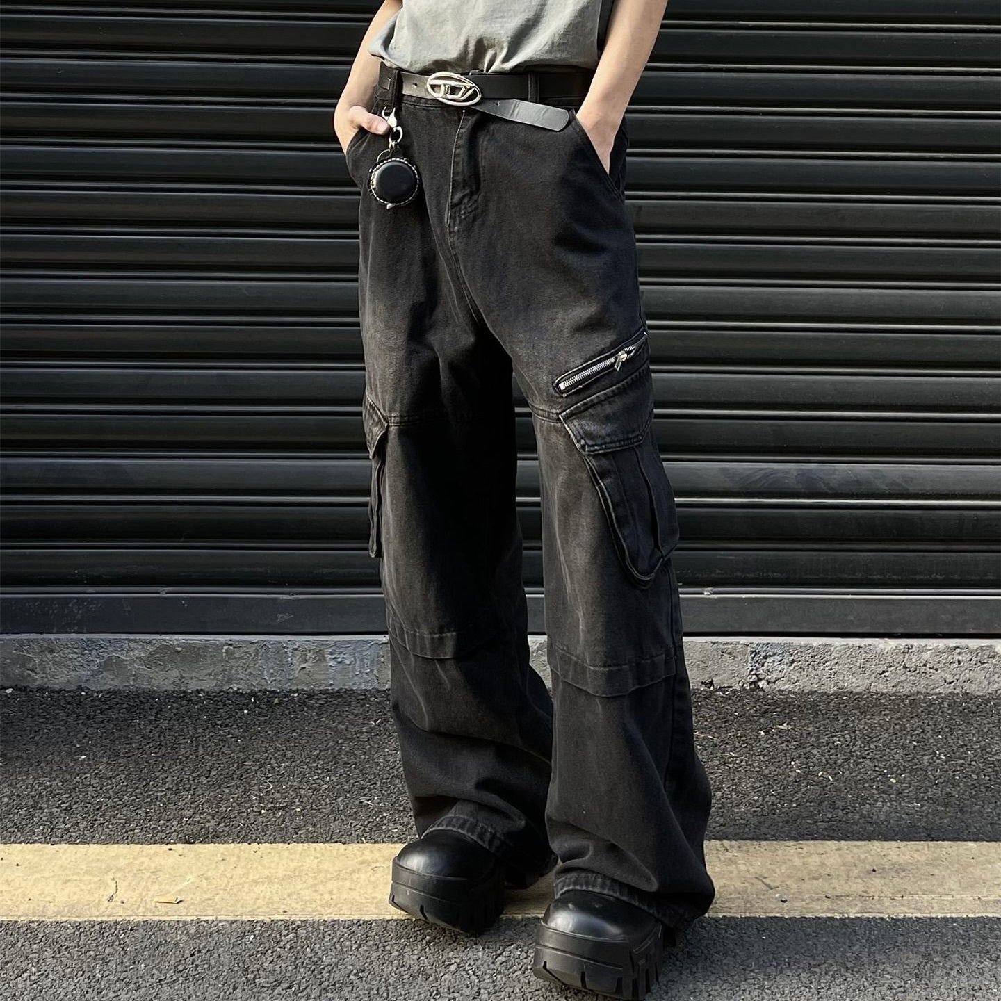 Casual Trendy Vintage Denim Cargo Pants mry001359
