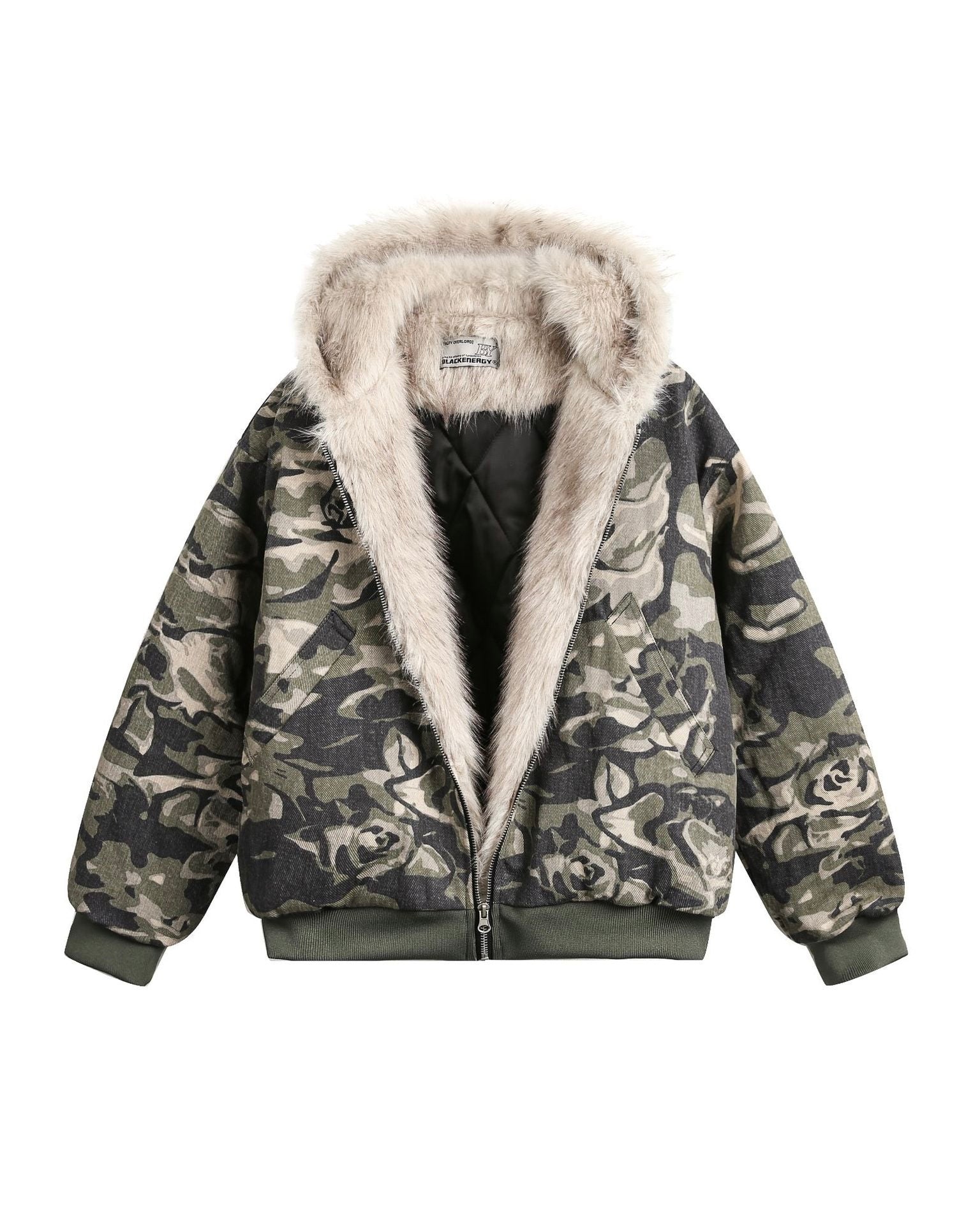 Camo Fur-Lined Hooded Jacket mry001848