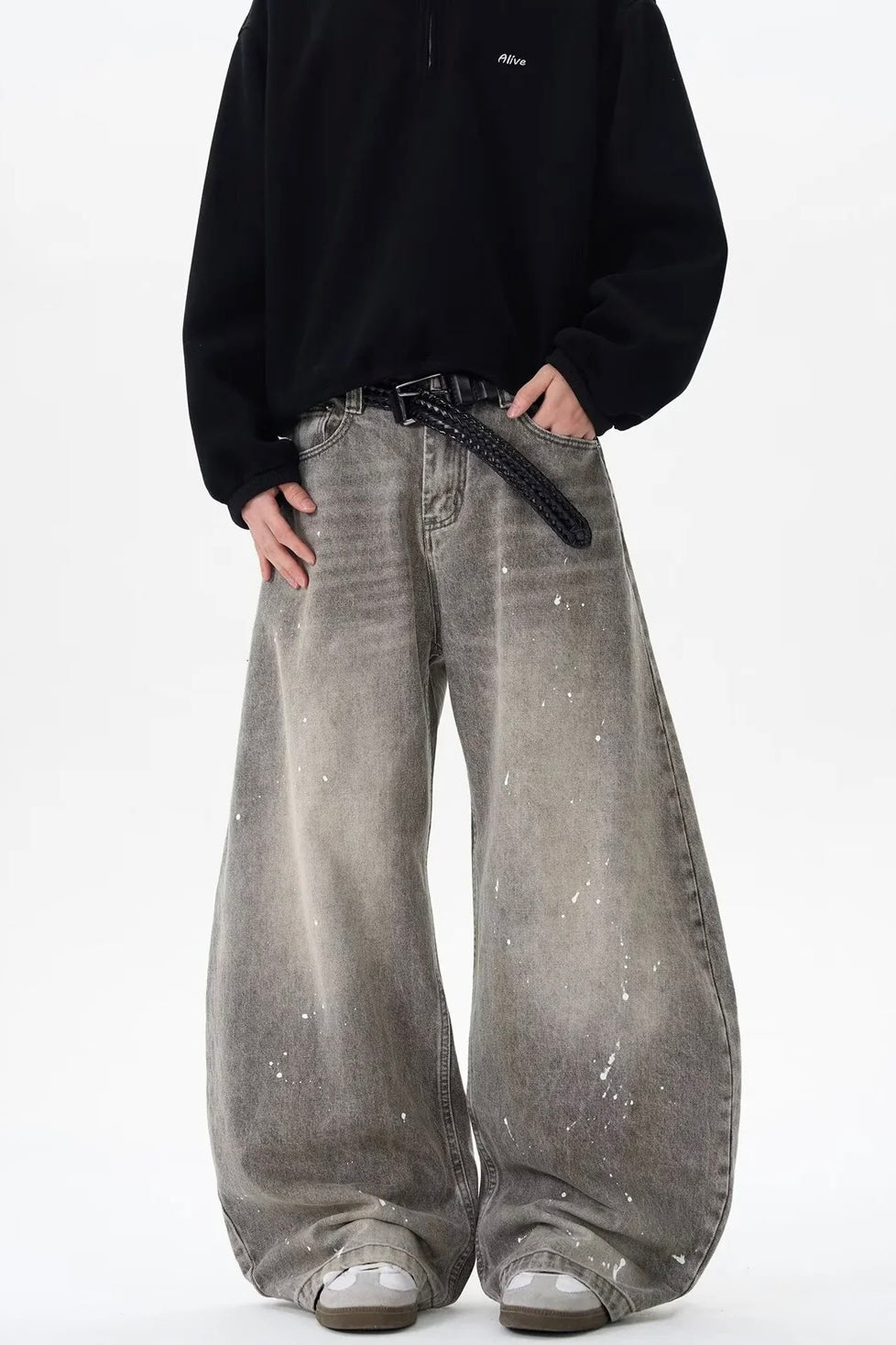 『評価★4.8以上／購入率 No.1🛍️』【COVER:FIT】Grunge Paint-Splatter Wide-Leg Denim Pants mry001630
