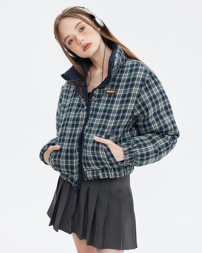 【2color】Reversible Checkered Short Down Jacket mry001802
