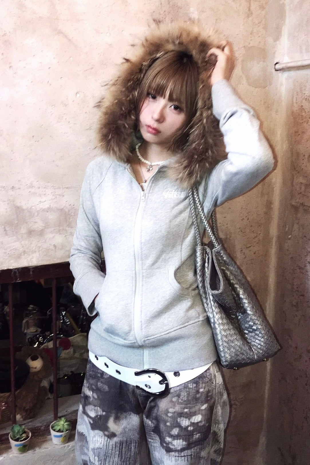 Slim Fit Fur Hoodie mry002231