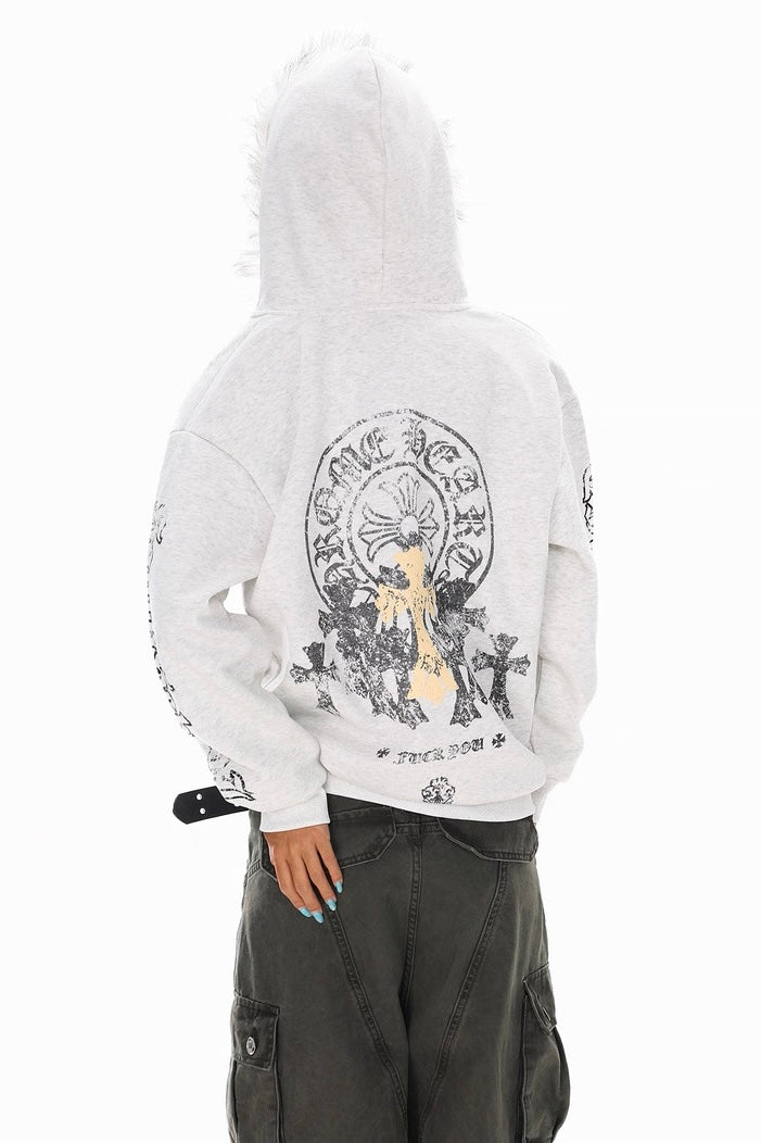 Fur Hood Gothic Zip Hoodie Jacket mry002246