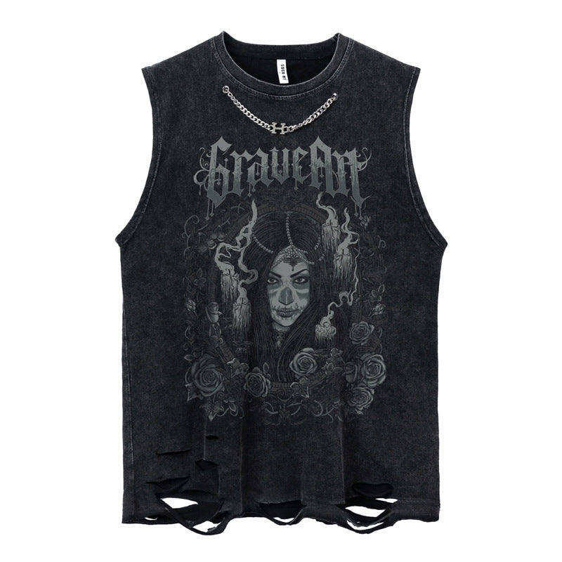Chain Neck Graphic Sleeveless Tee mry001656