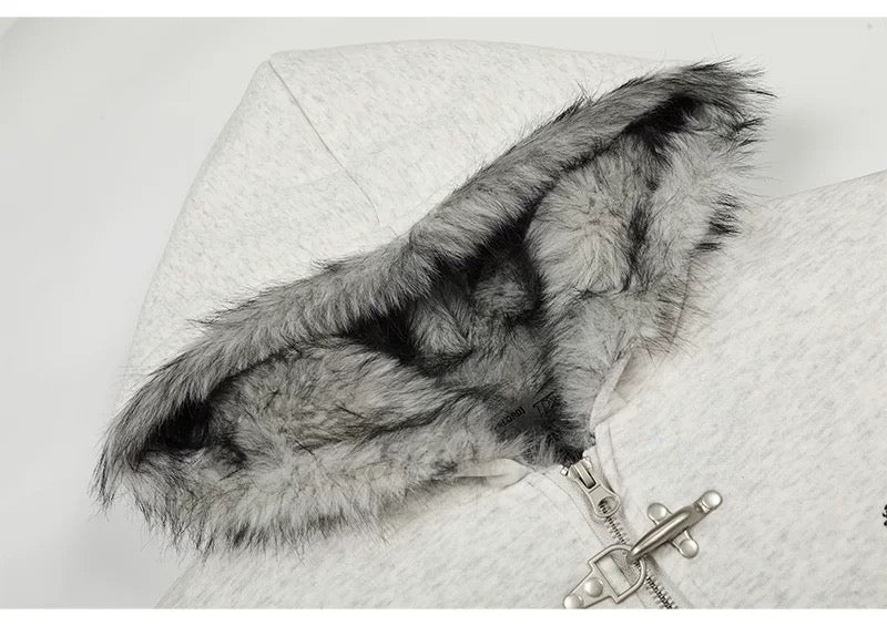 Fur-Lined Toggle Hook Hoodie Jacket mry001990