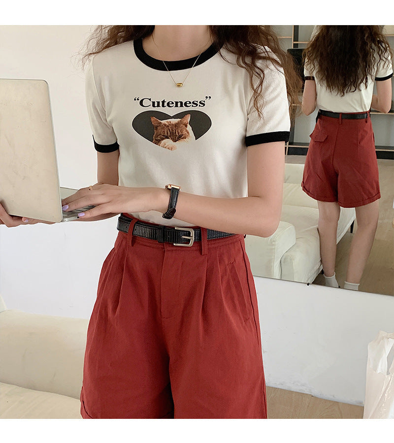 キャットプリント　半袖　Tシャツ　mry000014