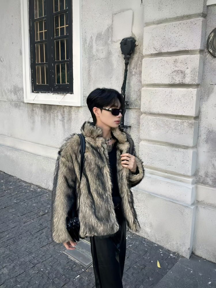 Ash/Gray Brown Mixed Faux Fur Jacket mry001983