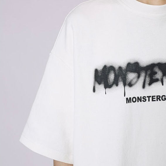 【送料無料】２カラー展開 2023SS オーバーサイズ インク風 ブランド ロゴ プリント 半袖 Tシャツ ユニセックス 韓国ストリート 韓国カジュアル　mry000844