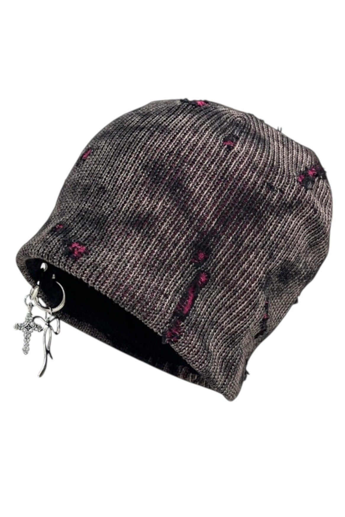 Distressed Cross Charm Beanie mry002277