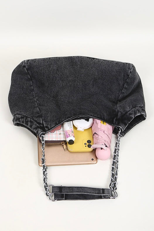 Washed Black Chain Shoulder Bag mry002255