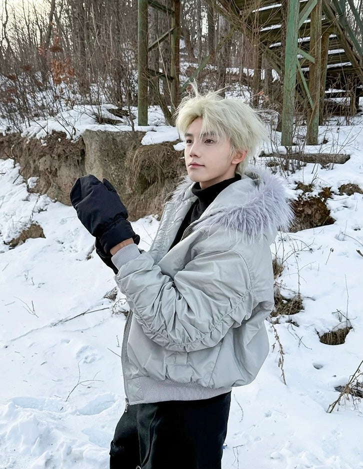 【高品質】Fur Hooded Bomber Jacket mry001984