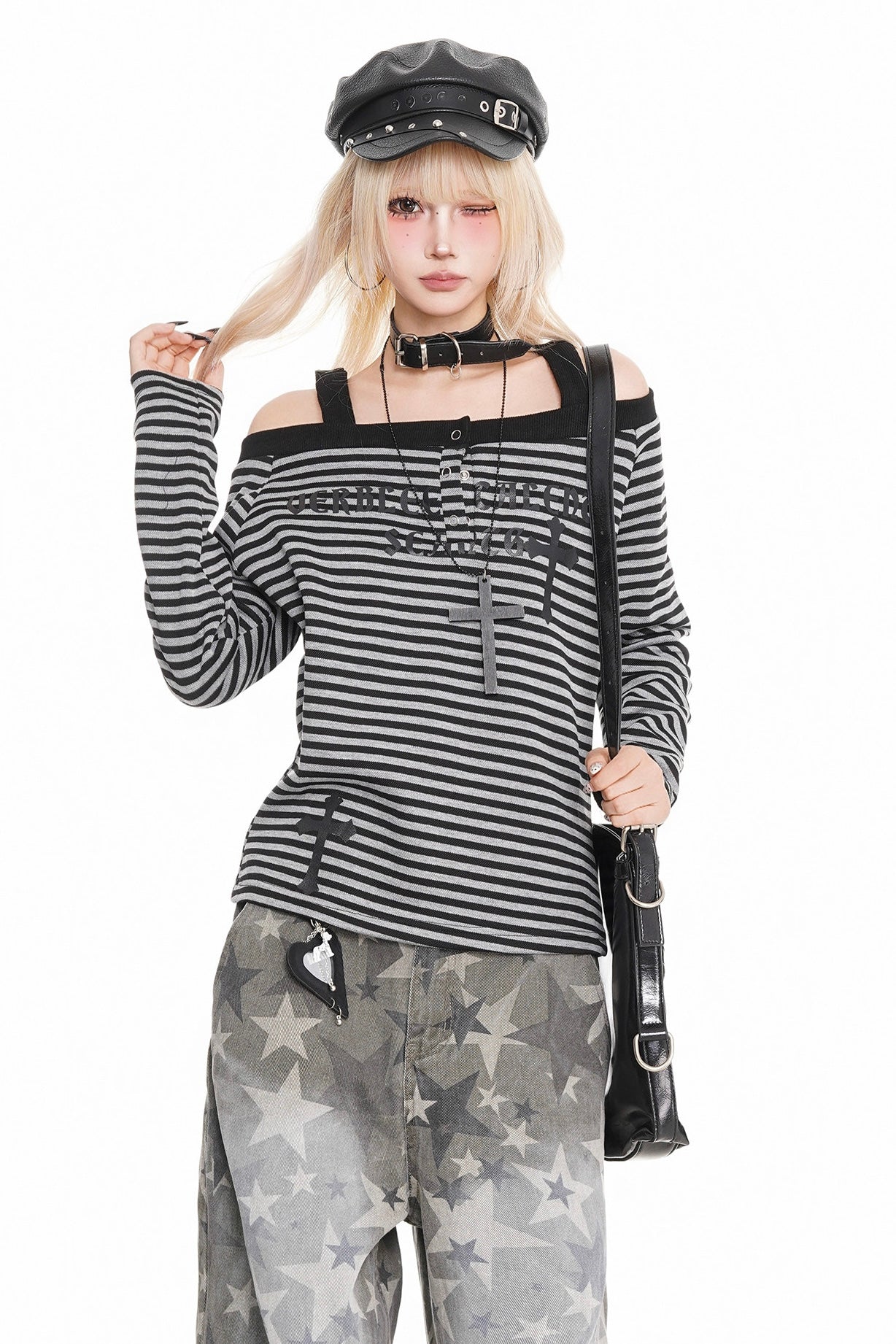 Striped Off-Shoulder Top mry002184