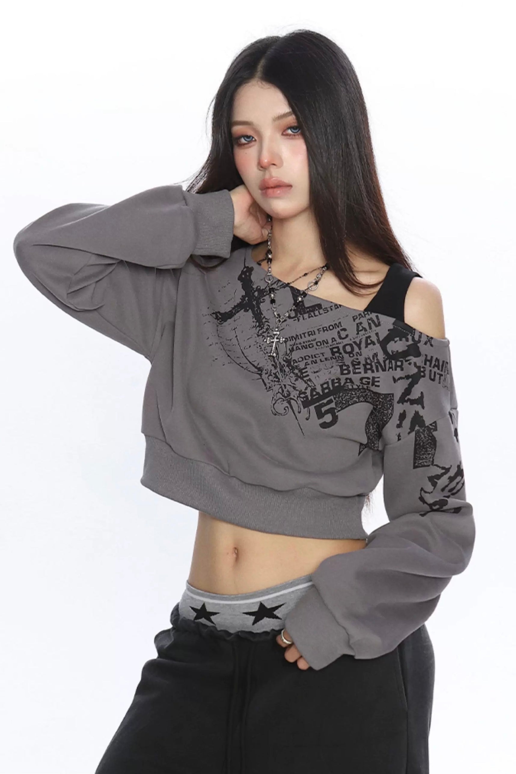 Grunge Graphic Cropped Top mry002192