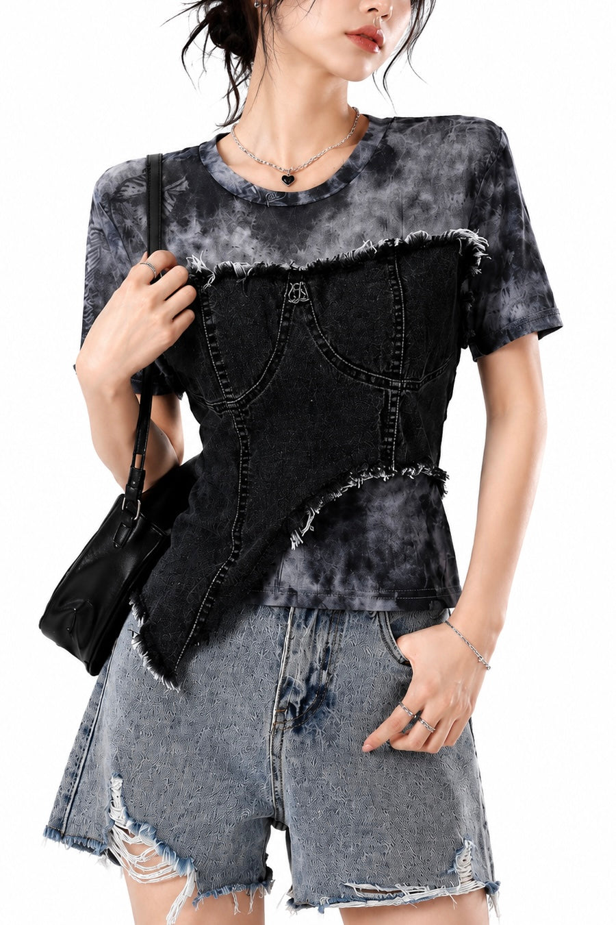 【トップス】レイヤードデニムドッキングトップス mry002395