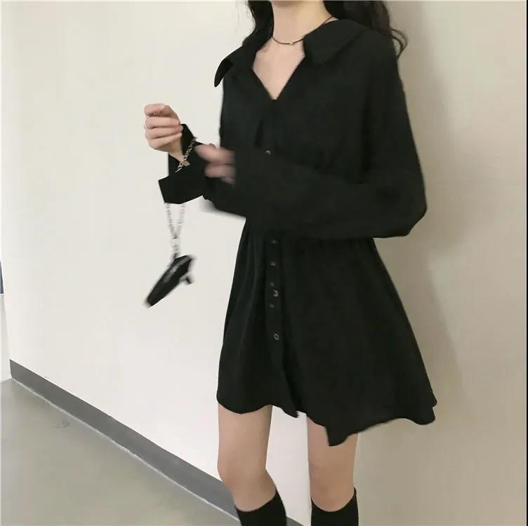 【送料無料】黒ワンピース ドレス 韓国ストリート 韓国カジュアル 韓国ガーリー モード　秋・春　mry000529