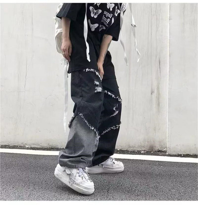 【Unisex】 Distressed Vintage Wide Denim Pants  mry001313