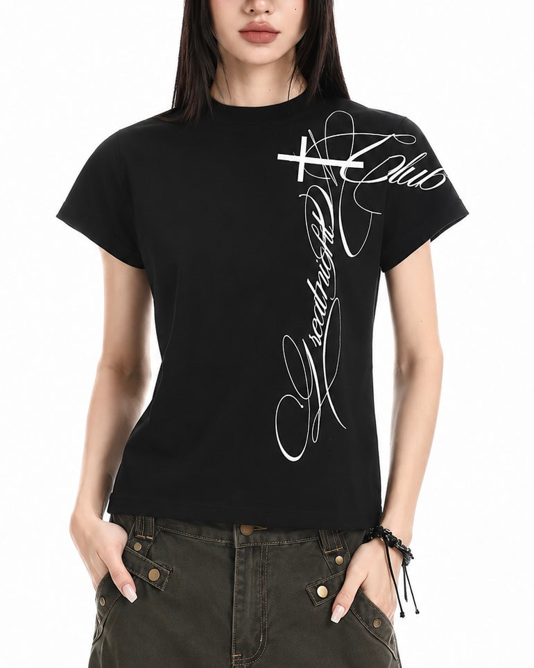 【トップス】クロスレタリング フィットTシャツ mry002472