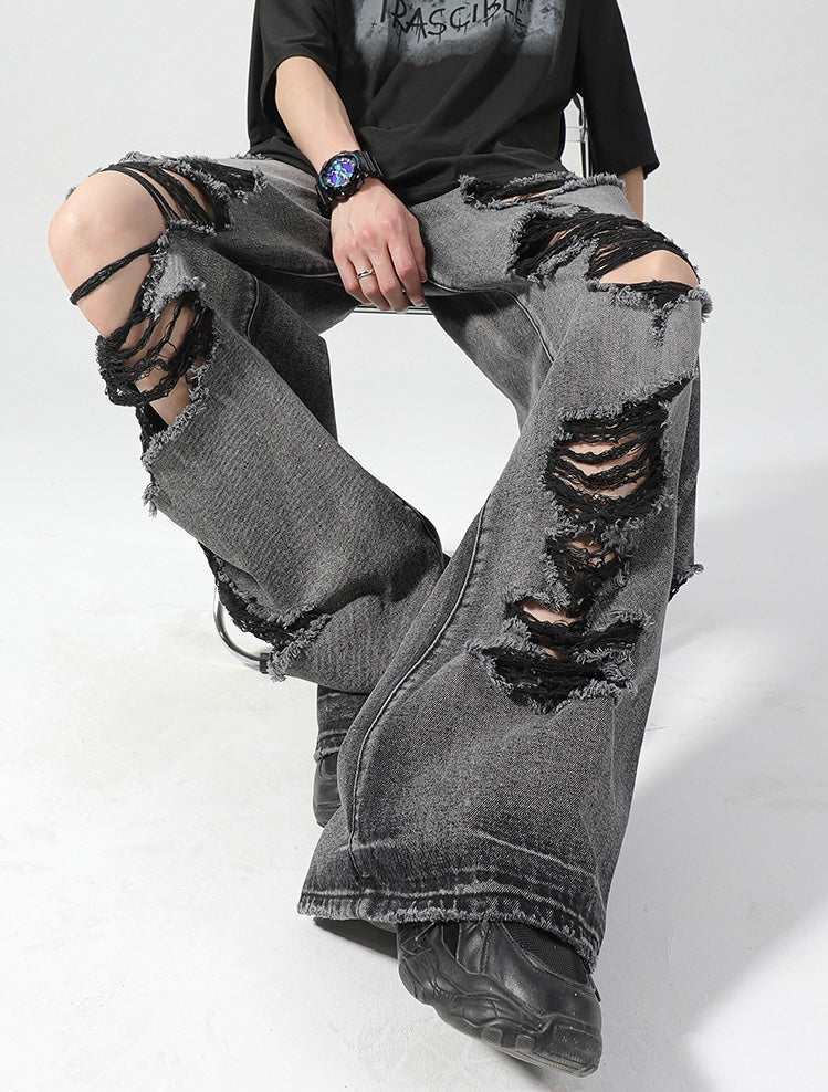 Extreme Distressed Wide-Leg Jeans mry001737