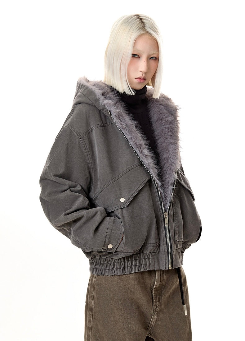 【評価★4.8以上／2color】Street Grey Hooded Fur Jacket mry001939