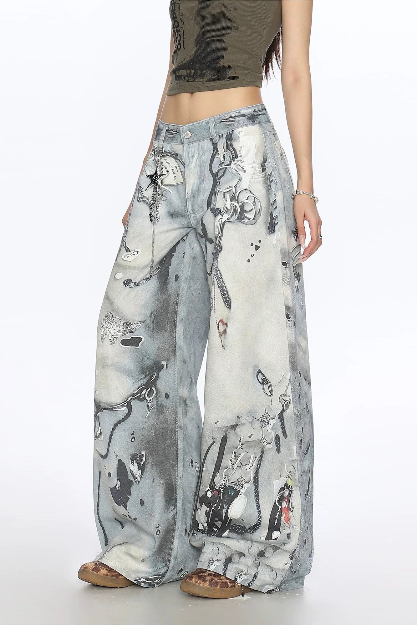 【ボトムス】グラフィックワイドデニムパンツ mry002380