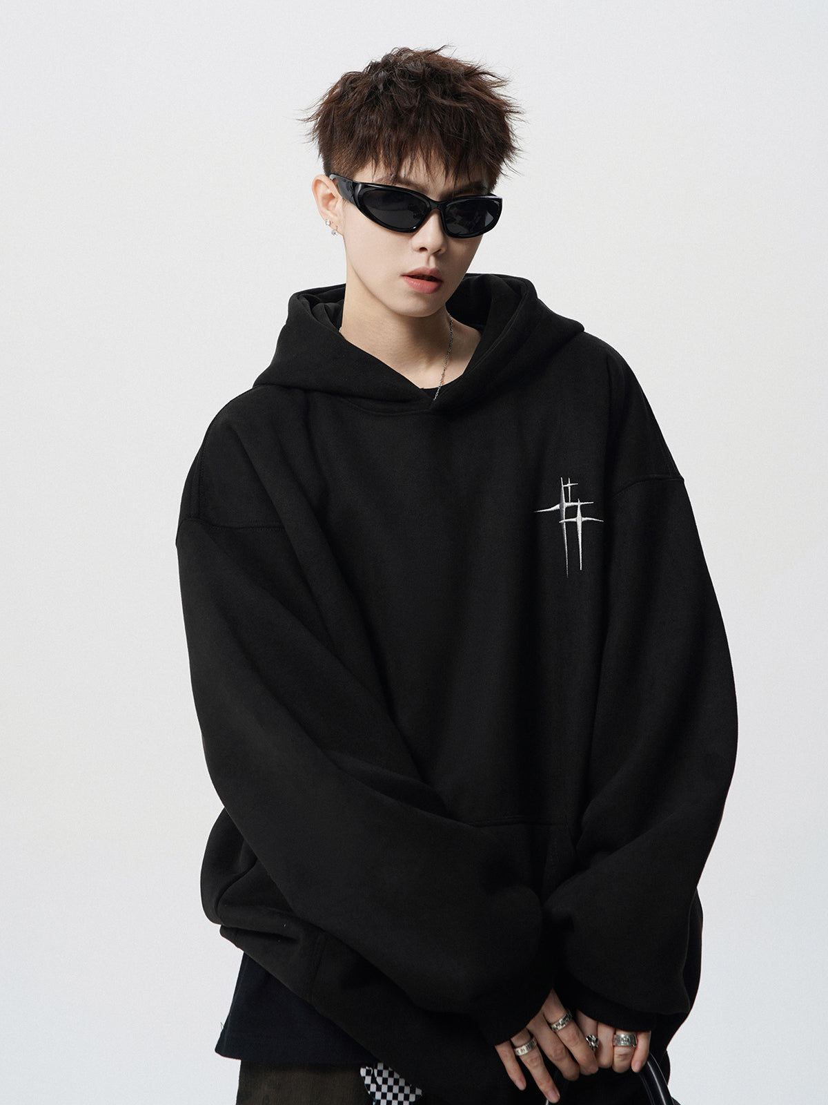 【評価★4.8以上／Tops】Minimal Cross Logo Oversized Hoodie mry001916