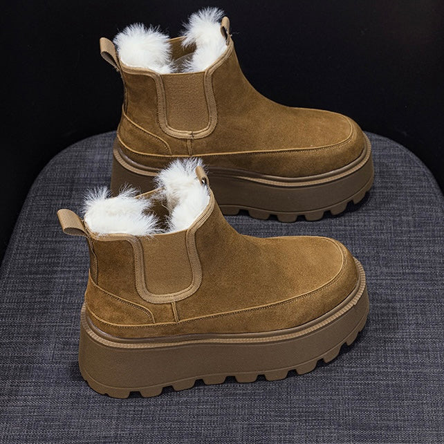 Cozy Fur Trim Elevated Chelsea Boots mry001965
