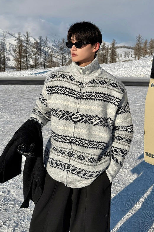 Nordic Pattern Zip Knit mry002229